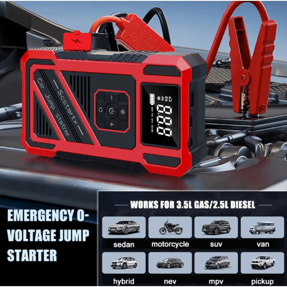 Portable 150 PSI Car Jump Starter Air Compressor Multi Function Emergency Power Kit 10