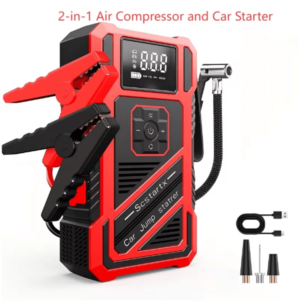 Portable 150 PSI Car Jump Starter Air Compressor Multi Function Emergency Power Kit 4