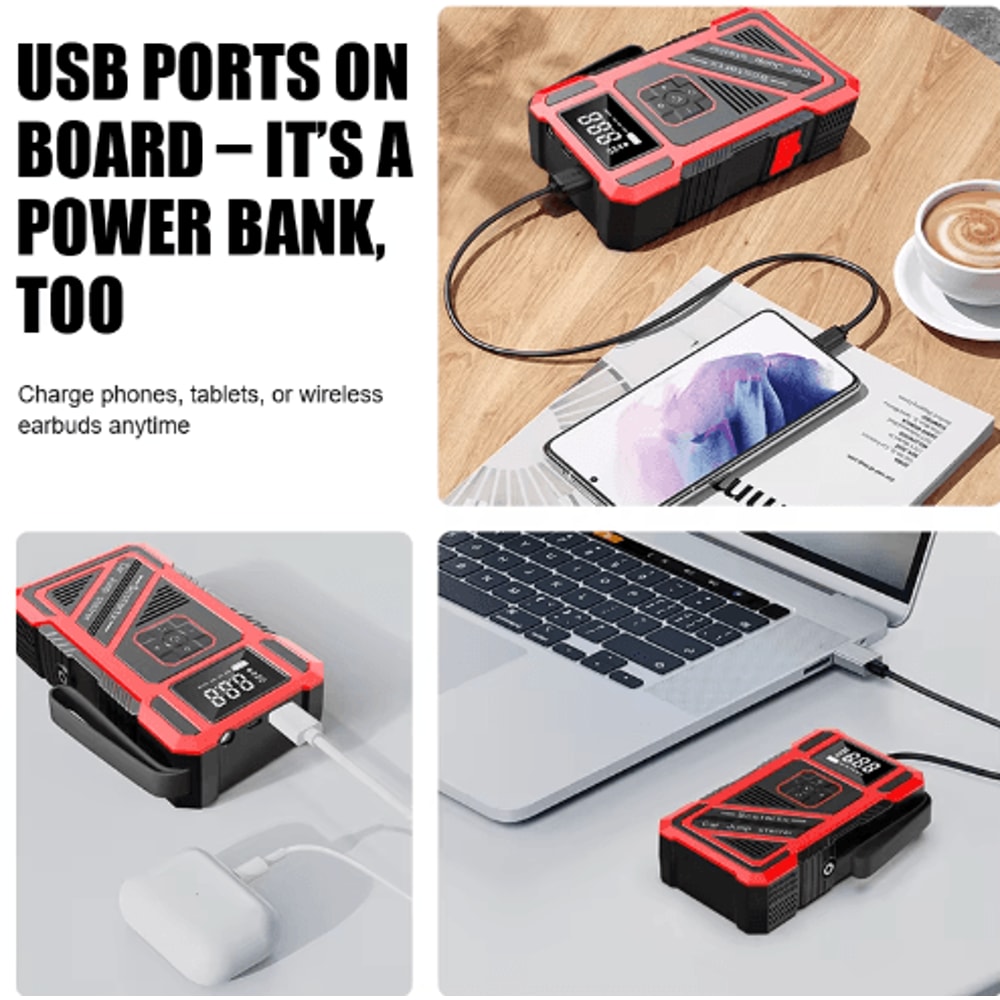 Portable 150 PSI Car Jump Starter Air Compressor Multi Function Emergency Power Kit 8