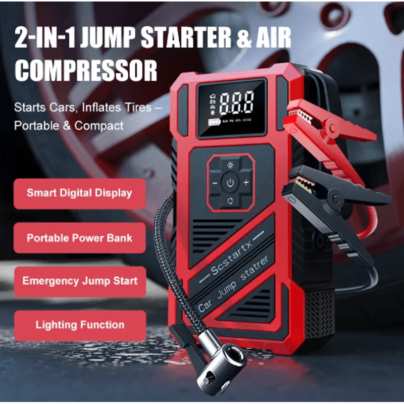 Portable 150 PSI Car Jump Starter Air Compressor Multi Function Emergency Power Kit 11