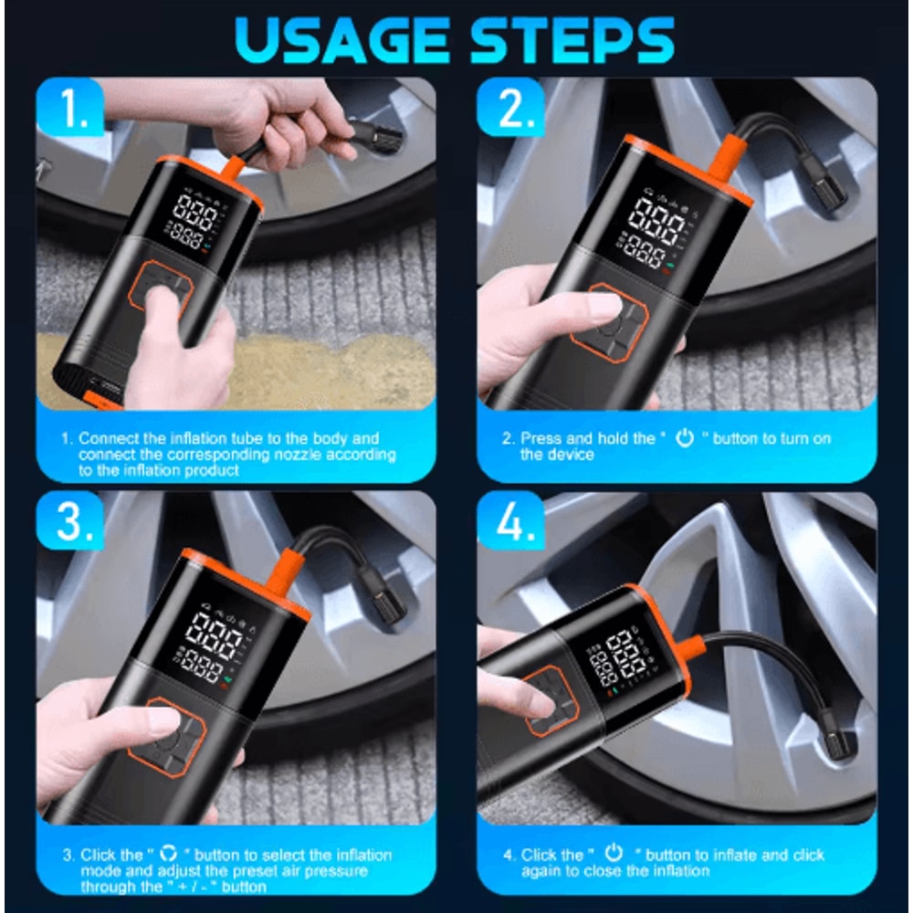 Portable Tire Inflator Compressor Electric Car Air Pump With Fast Inflation 2