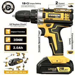 20v cordless drill kit – complete home repair power tool set with drill bits