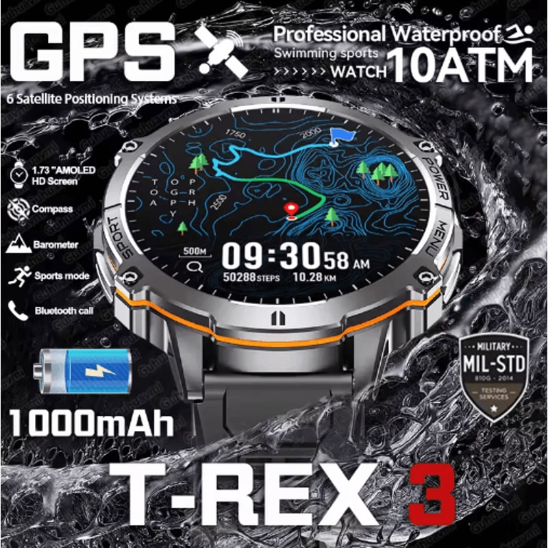 TRex 3 MilitaryGrade Smartwatch AMOLED GPS Sports Watch With 10ATM Waterproof 0