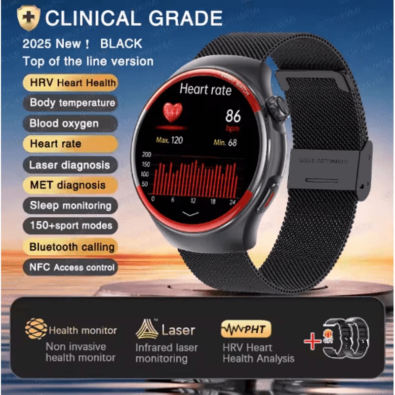 2025 Health Monitoring Smartwatch Blood Pressure Heart Rate Tracker With Bluetooth Calling 2
