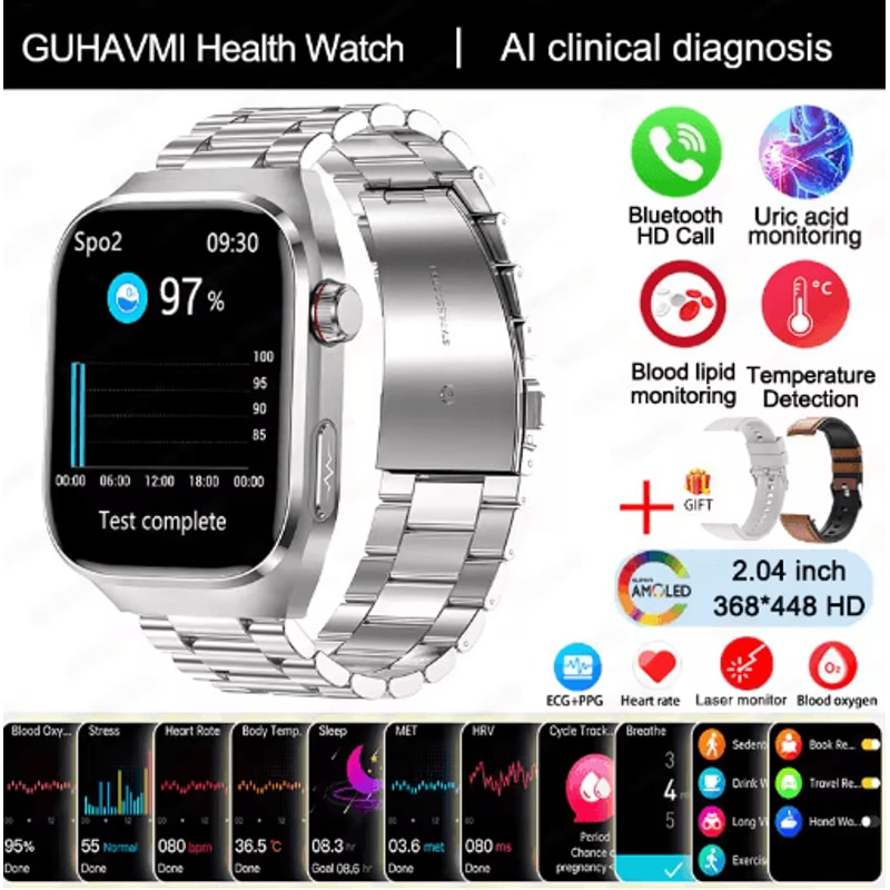 2025 Advanced Health Tracking Smartwatch ECG Blood Pressure Bluetooth Call Watch 2