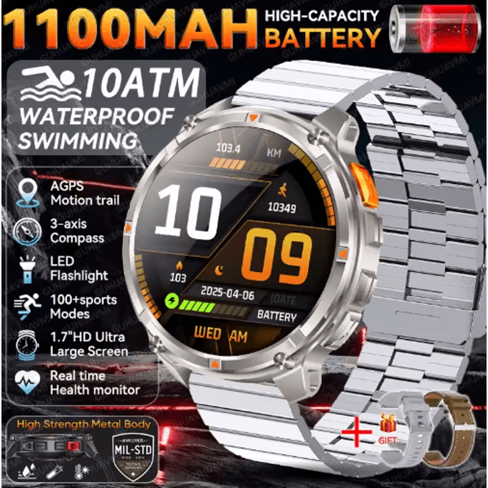 2026 TRex3 Pro Military GPS Smartwatch 1100mAh LongStandby Rugged Outdoor Watch 1