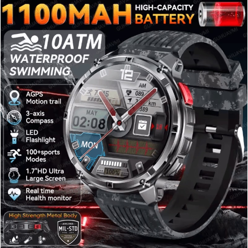 2026 TRex3 Pro Military GPS Smartwatch 1100mAh LongStandby Rugged Outdoor Watch 10