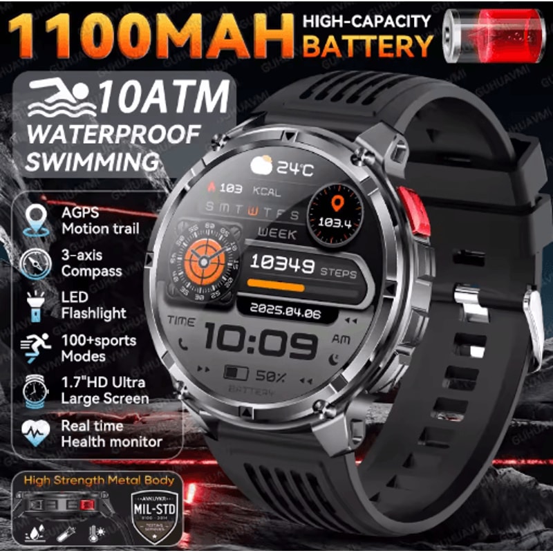 2026 TRex3 Pro Military GPS Smartwatch 1100mAh LongStandby Rugged Outdoor Watch 15