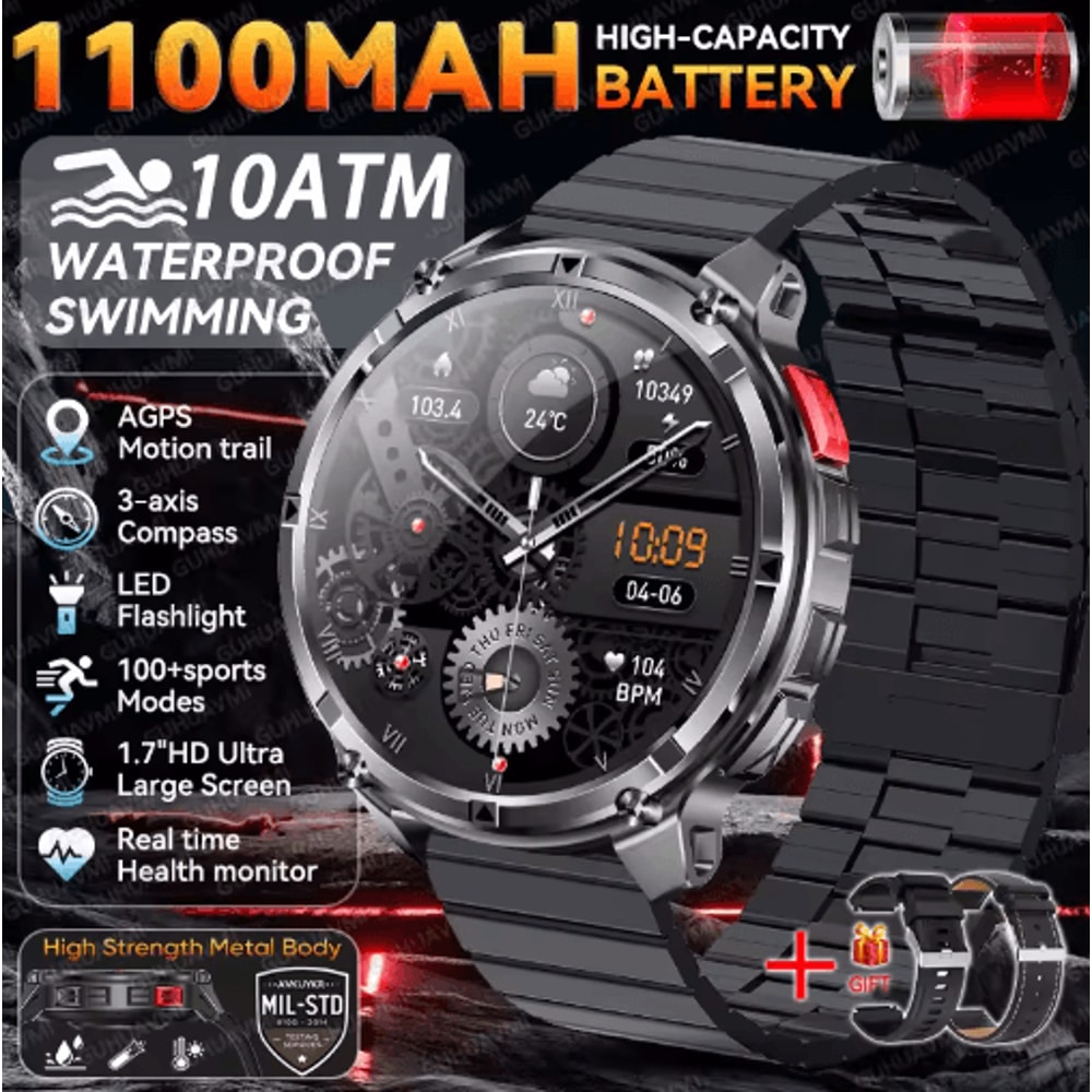 2026 TRex3 Pro Military GPS Smartwatch 1100mAh LongStandby Rugged Outdoor Watch 2