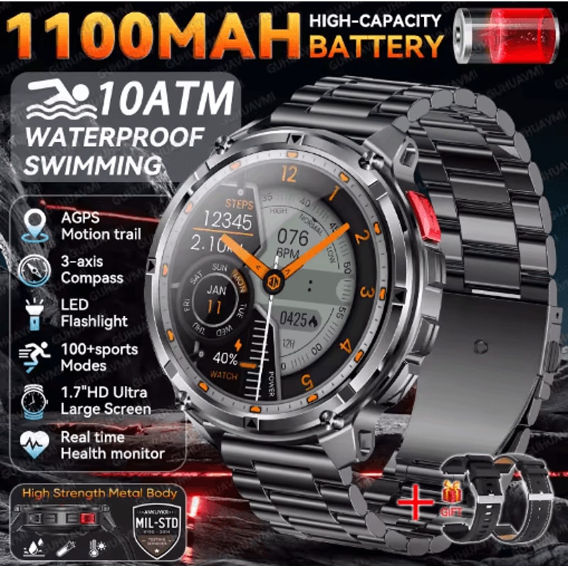 2026 TRex3 Pro Military GPS Smartwatch 1100mAh LongStandby Rugged Outdoor Watch 4