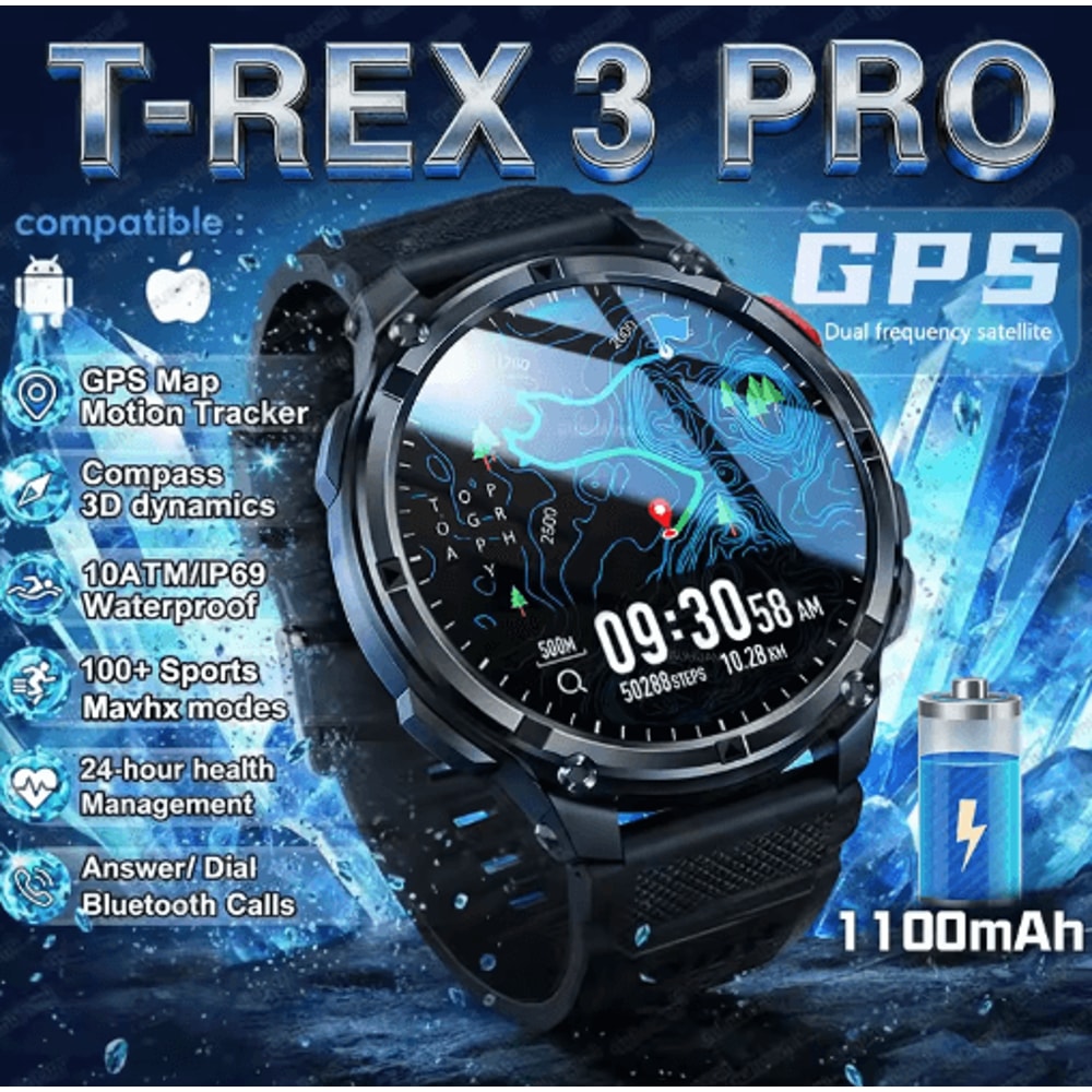 2026 TRex3 Pro Military GPS Smartwatch 1100mAh LongStandby Rugged Outdoor Watch 0