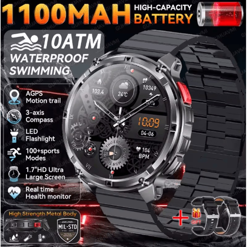 TRex 3 Pro Rugged Smartwatch Military GPS 10ATM Waterproof Power Watch 3