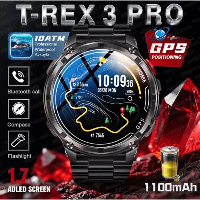 TRex 3 Pro Rugged Smartwatch Military GPS 10ATM Waterproof Power Watch 0