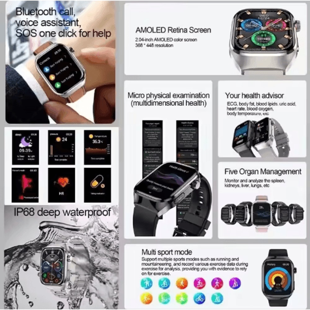 VitaSense Pro AI Health Smartwatch ECG PPG Blood Pressure Uric Acid Monitor 16