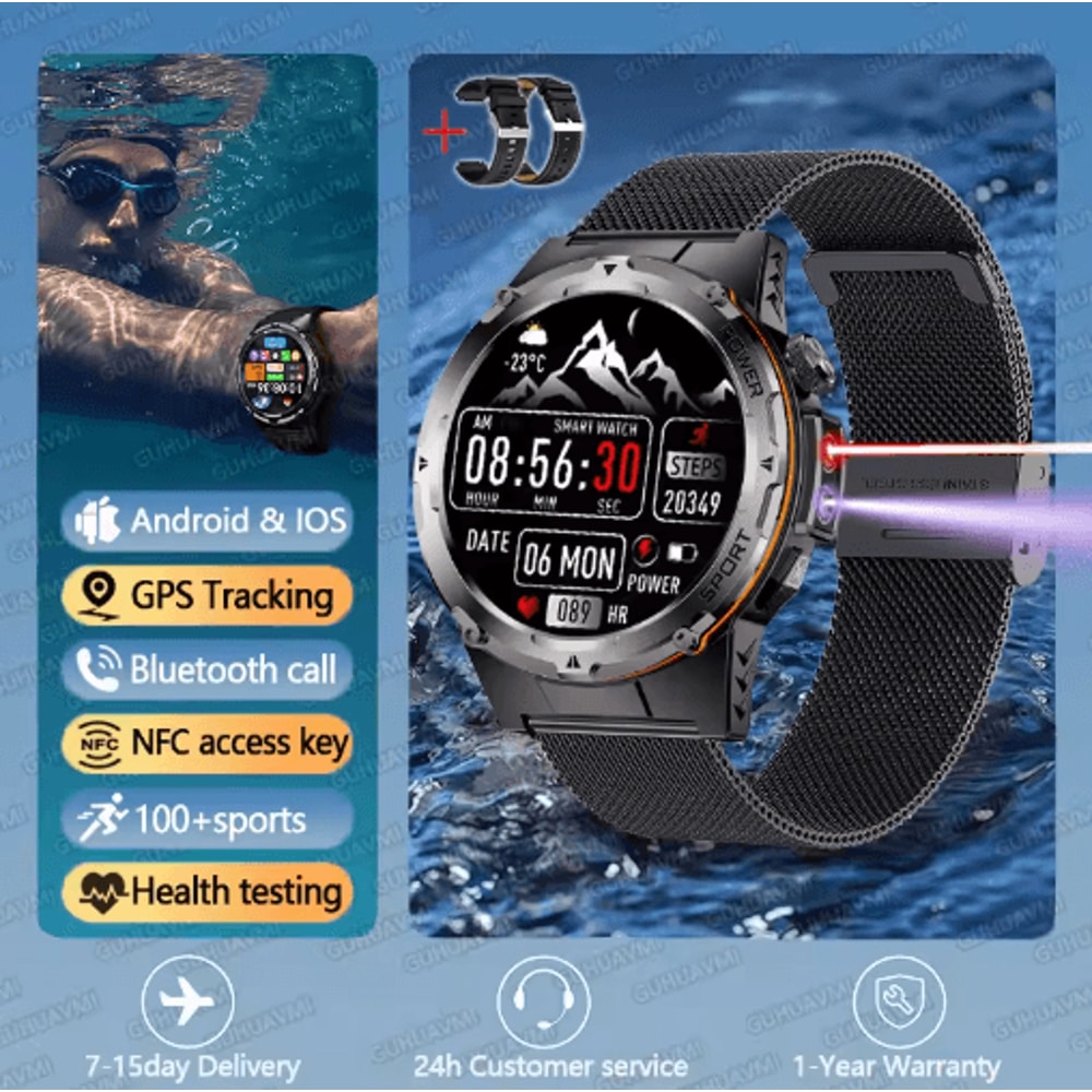 TRex 3 Tactical GPS Smartwatch Military Rugged NFC Call Waterproof Watch 4
