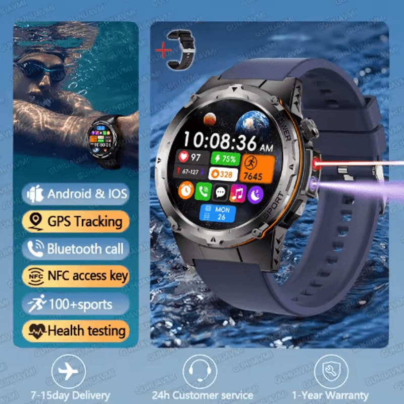 TRex 3 Tactical GPS Smartwatch Military Rugged NFC Call Waterproof Watch 7