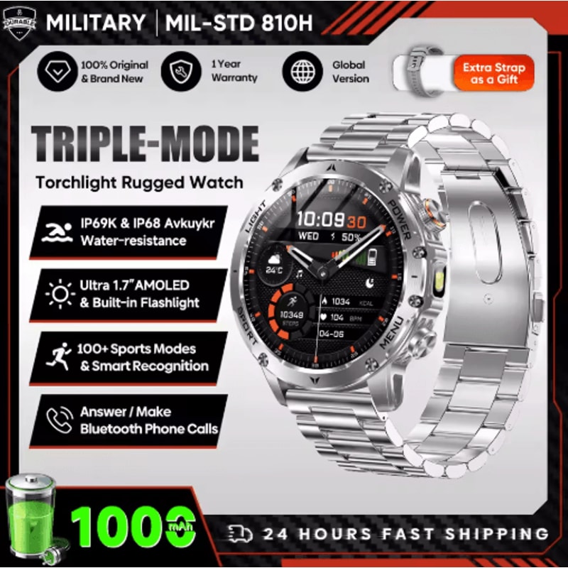 PowerTrack X1 AMOLED GPS Smartwatch 1000mAh NFC Bluetooth Call Fitness Watch 1