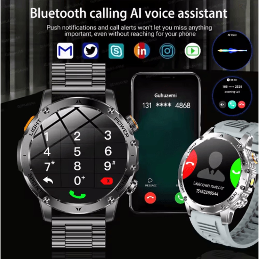 PowerTrack X1 AMOLED GPS Smartwatch 1000mAh NFC Bluetooth Call Fitness Watch 12