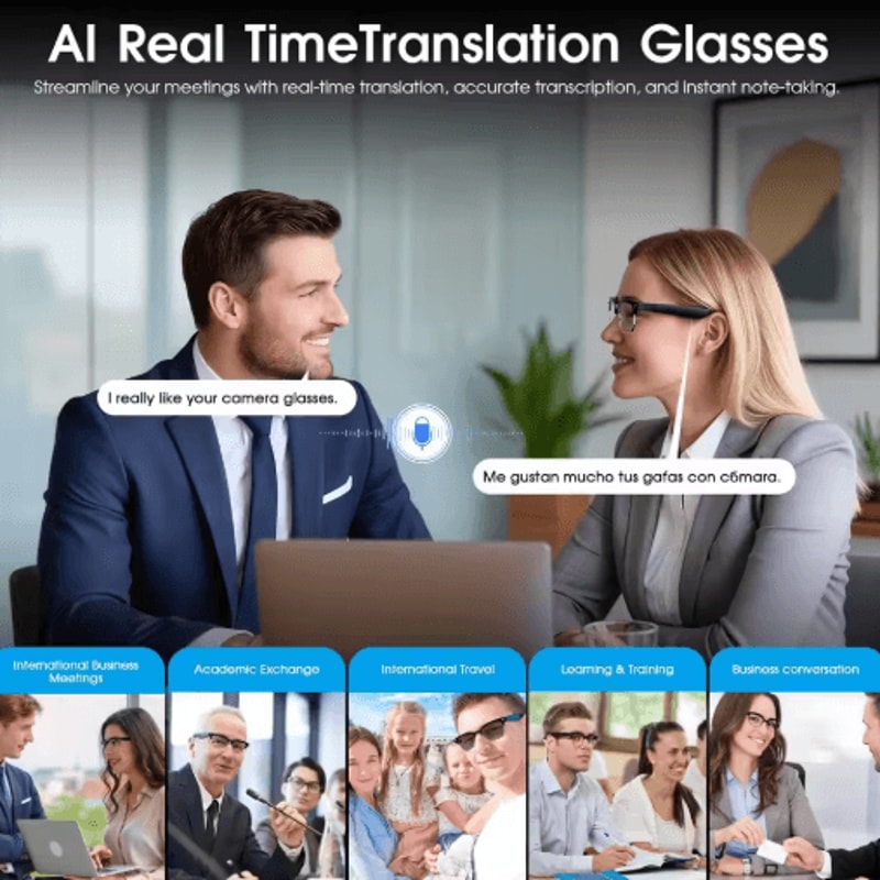 VisionPro AI Smart Glasses 800W Camera Bluetooth Call RealTime Translation Sunglasses 5