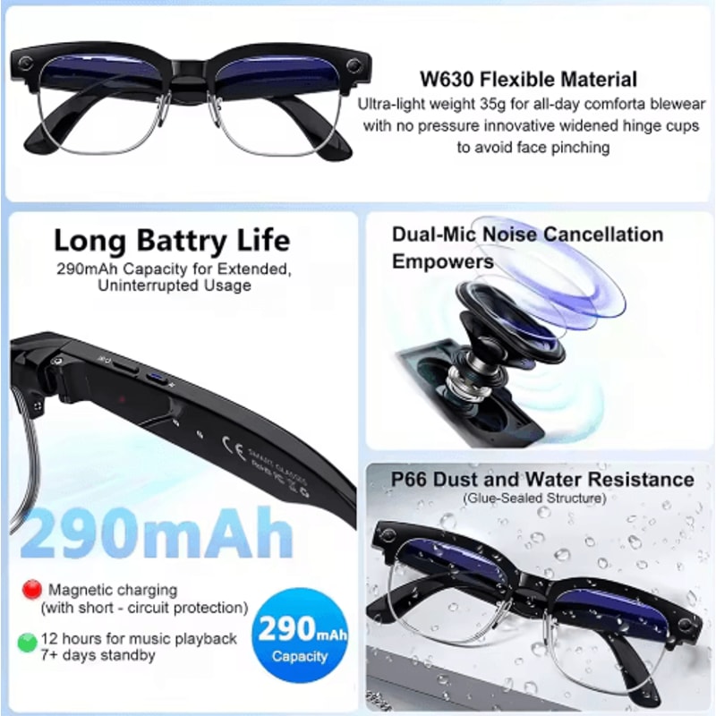 VisionPro AI Smart Glasses 800W Camera Bluetooth Call RealTime Translation Sunglasses 8