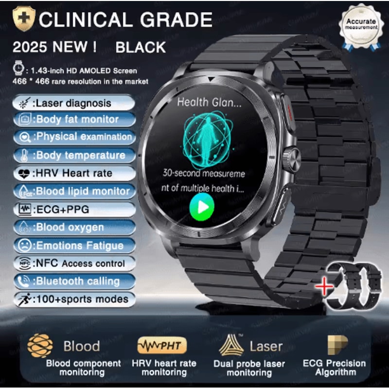 VitaPulse AI Laser Health Smartwatch ECG PPG Blood Pressure Body Analysis Watch 1