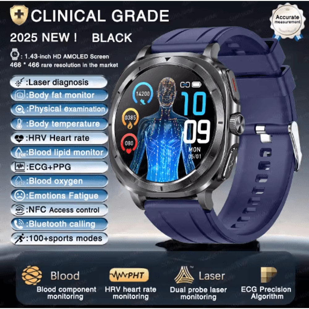 VitaPulse AI Laser Health Smartwatch ECG PPG Blood Pressure Body Analysis Watch 6