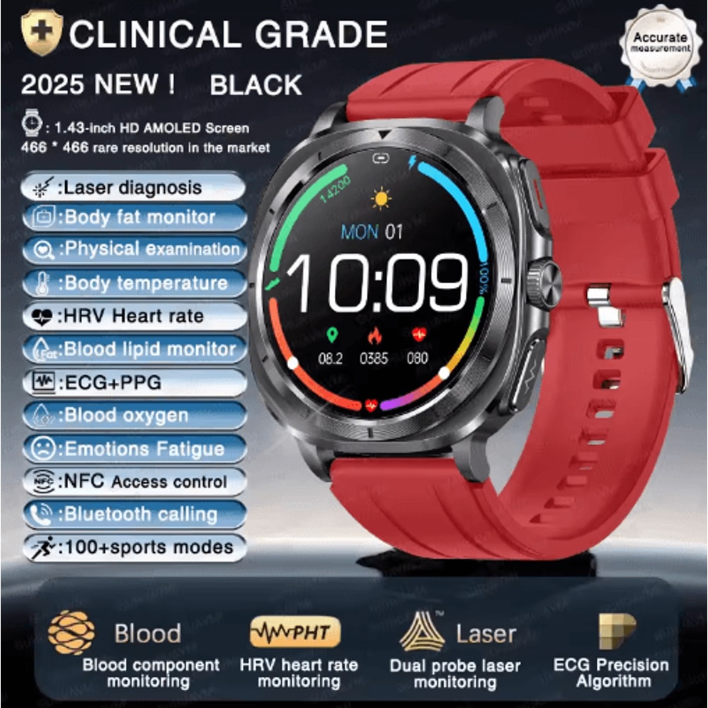 VitaPulse AI Laser Health Smartwatch ECG PPG Blood Pressure Body Analysis Watch 8
