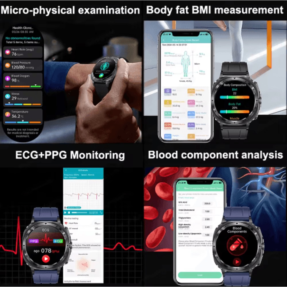 VitaPulse AI Laser Health Smartwatch ECG PPG Blood Pressure Body Analysis Watch 11