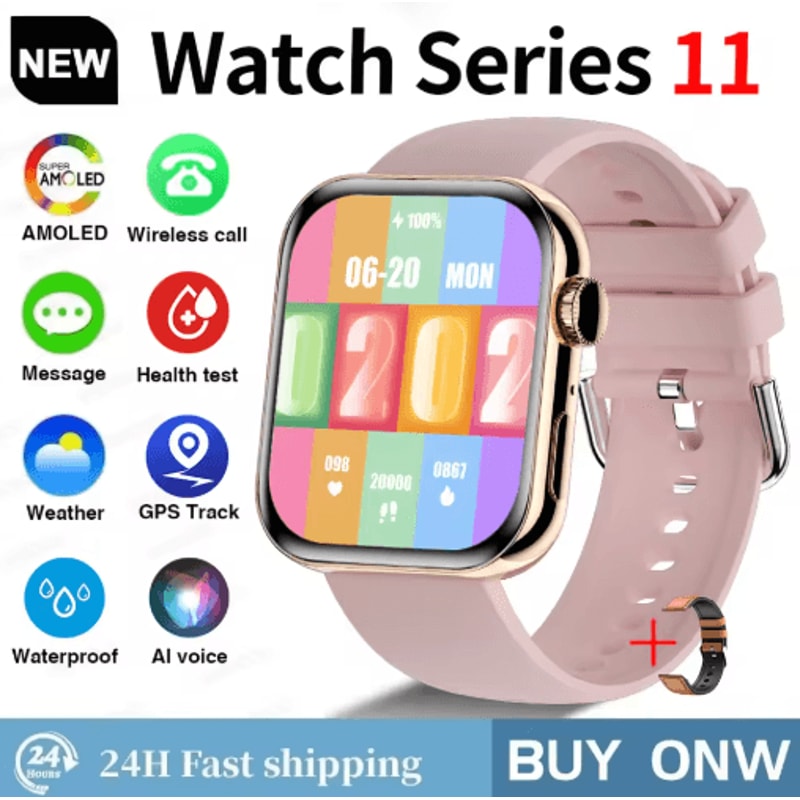 Global S11 AMOLED GPS Smartwatch Bluetooth Call Waterproof Fitness Watch For IOS Android 11