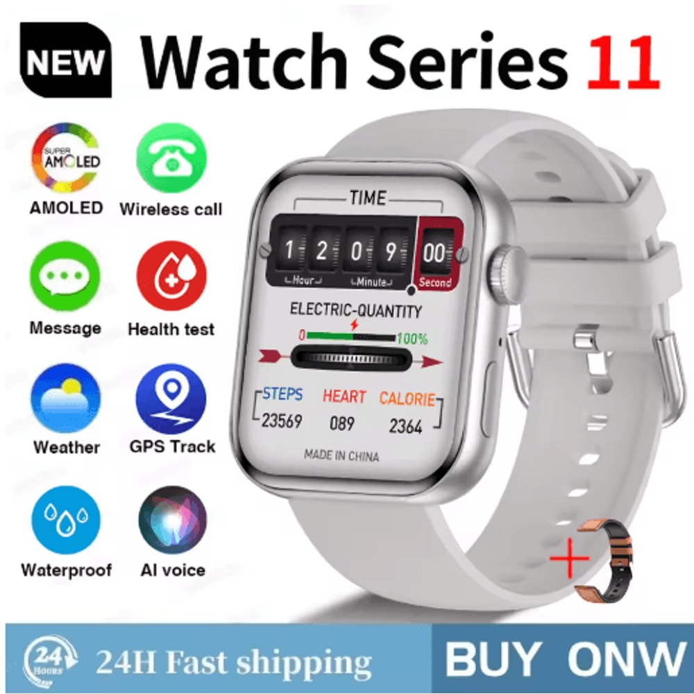 Global S11 AMOLED GPS Smartwatch Bluetooth Call Waterproof Fitness Watch For IOS Android 12