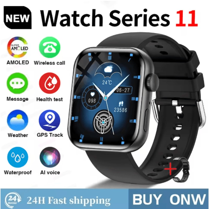Global S11 AMOLED GPS Smartwatch Bluetooth Call Waterproof Fitness Watch For IOS Android 13