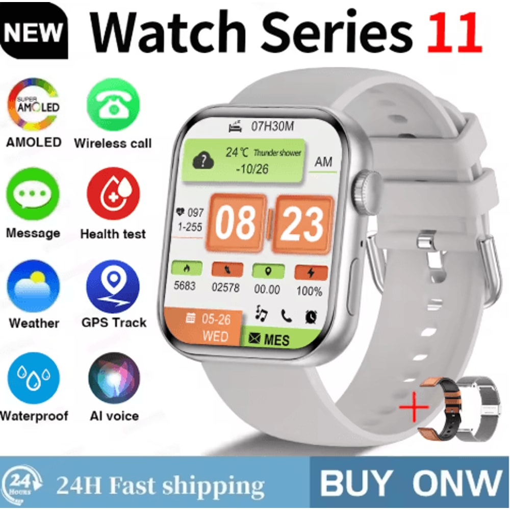 Global S11 AMOLED GPS Smartwatch Bluetooth Call Waterproof Fitness Watch For IOS Android 9