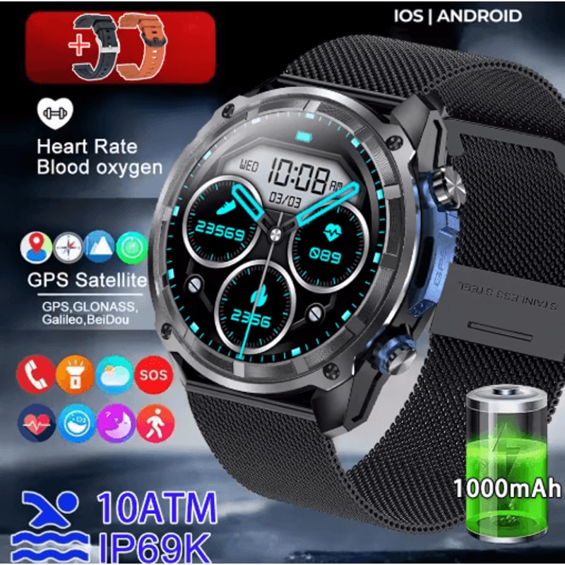 TrailMaster Pro GPS Smartwatch 10ATM Military Outdoor Watch With Offline Maps 1000mAh Battery 3