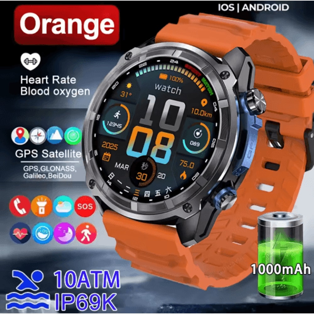 TrailMaster Pro GPS Smartwatch 10ATM Military Outdoor Watch With Offline Maps 1000mAh Battery 4