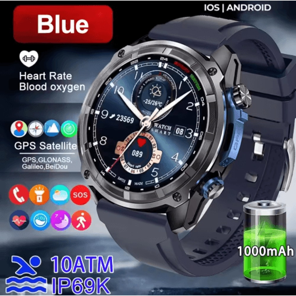 TrailMaster Pro GPS Smartwatch 10ATM Military Outdoor Watch With Offline Maps 1000mAh Battery 6