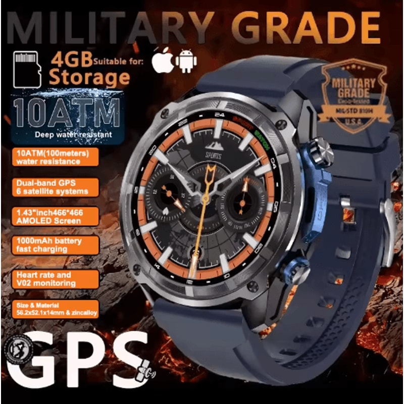 TRex 3 Pro Rugged GPS Smartwatch Offline Maps 10ATM Military Outdoor Watch 3