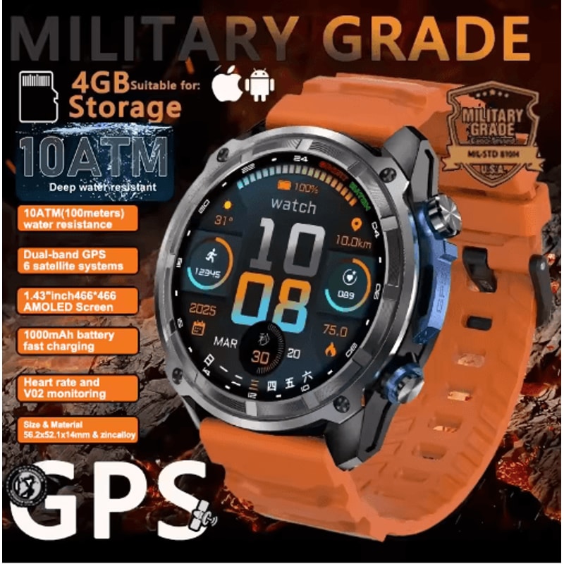 TRex 3 Pro Rugged GPS Smartwatch Offline Maps 10ATM Military Outdoor Watch 5