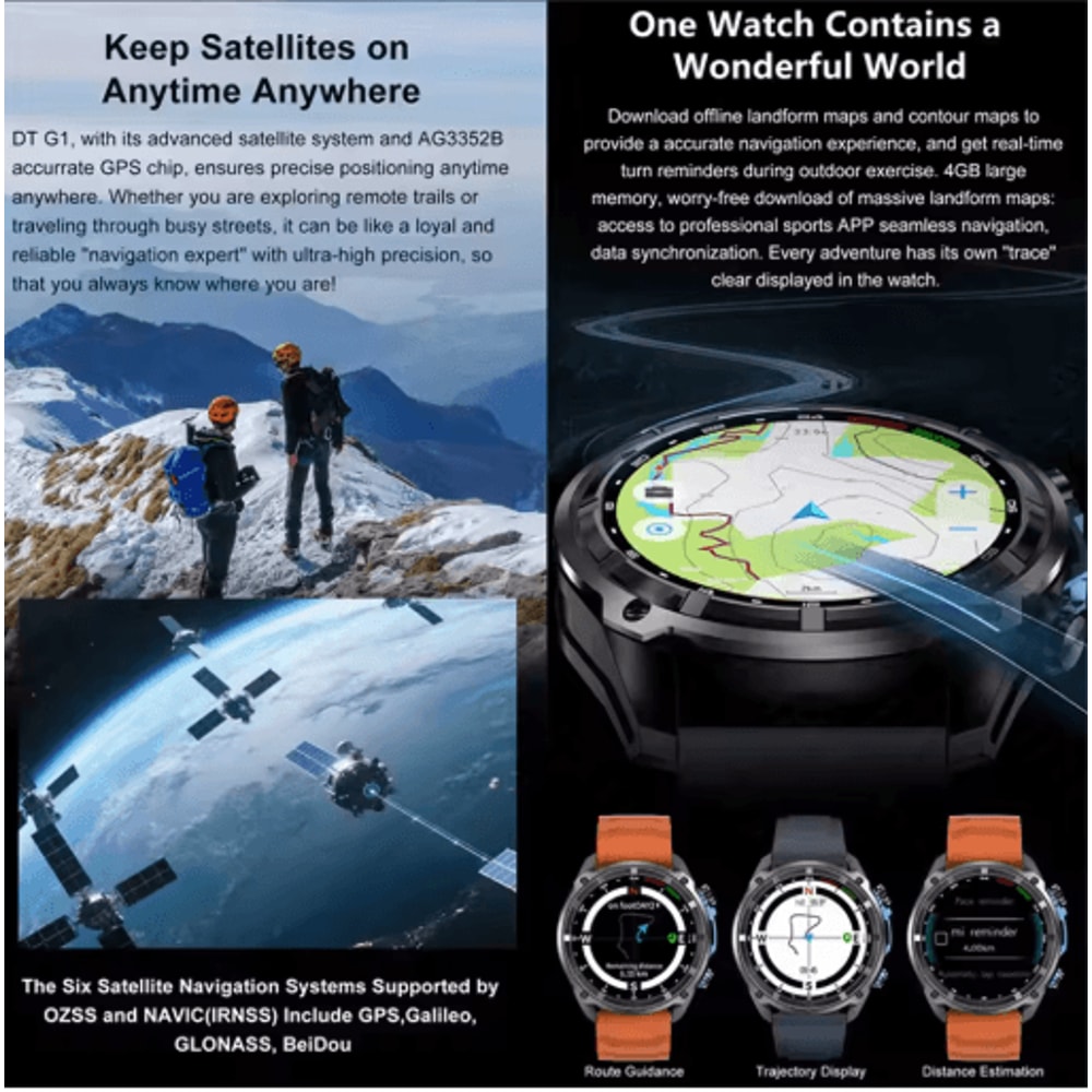 TRex 3 Pro Rugged GPS Smartwatch Offline Maps 10ATM Military Outdoor Watch 9
