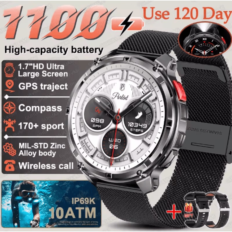 TRex 3 Pro Military GPS Smartwatch Rugged 10ATM Waterproof Watch With 1100mAh Power 5