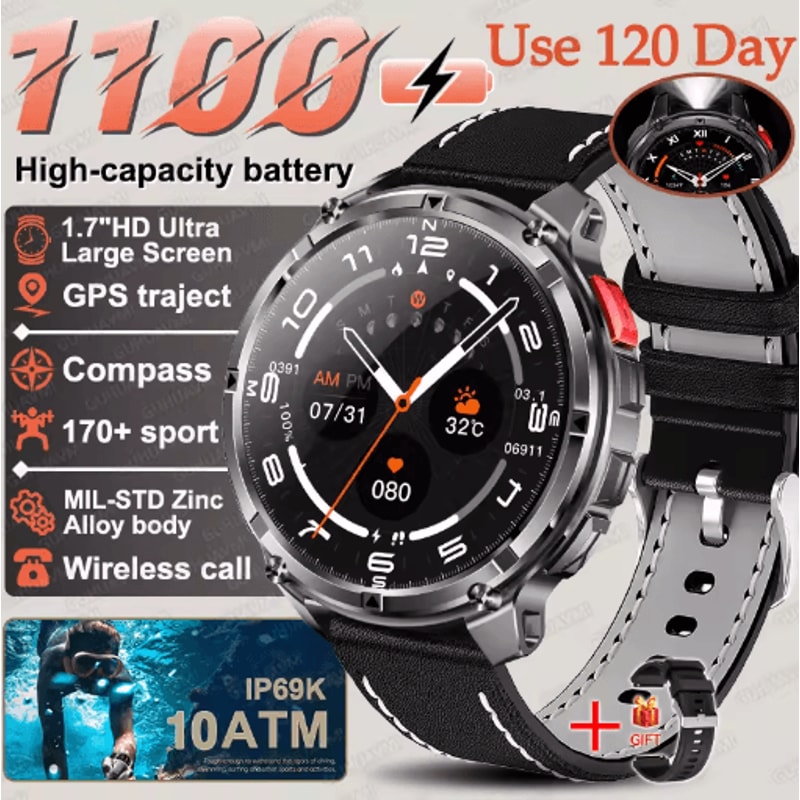 TRex 3 Pro Military GPS Smartwatch Rugged 10ATM Waterproof Watch With 1100mAh Power 6