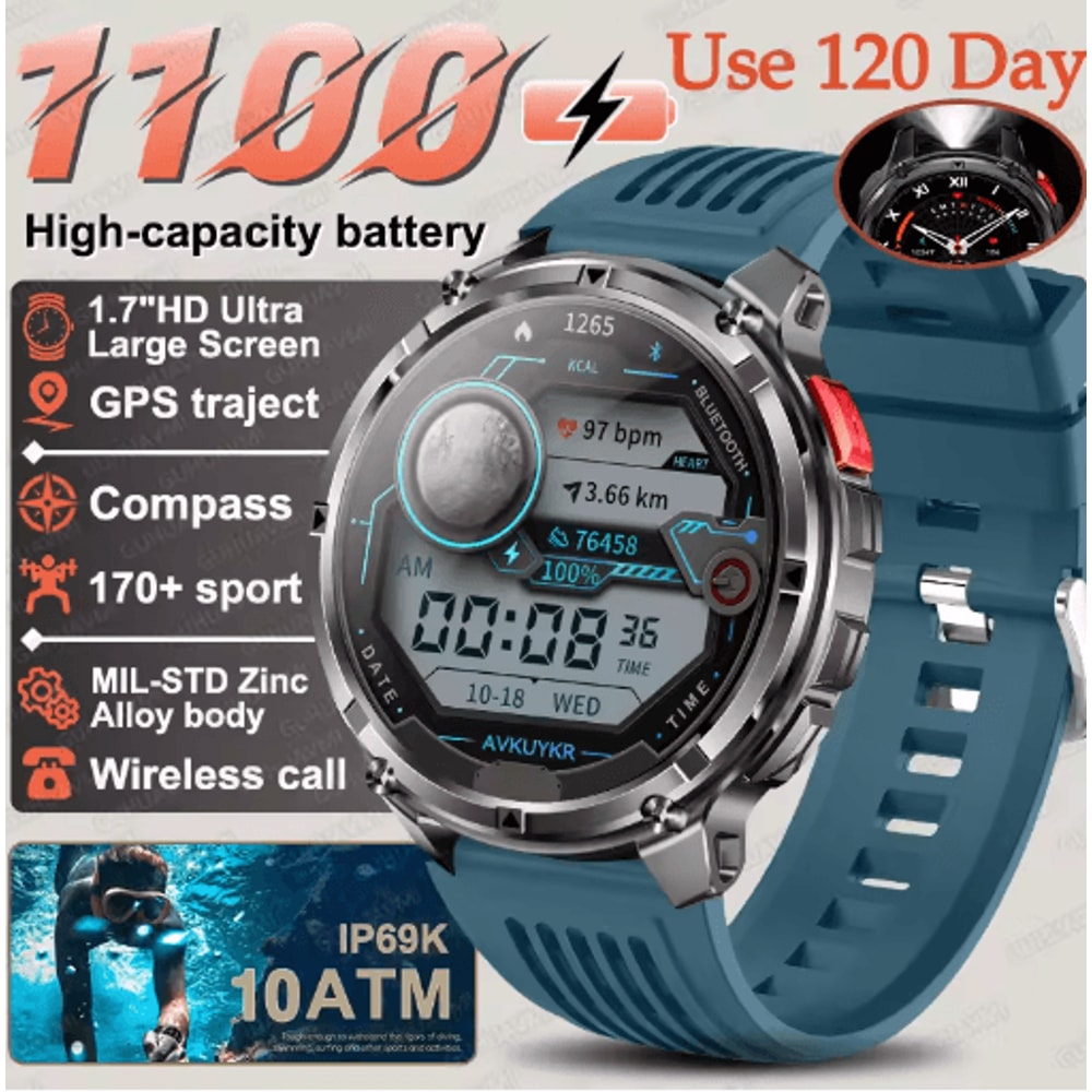 TRex 3 Pro Military GPS Smartwatch Rugged 10ATM Waterproof Watch With 1100mAh Power 12
