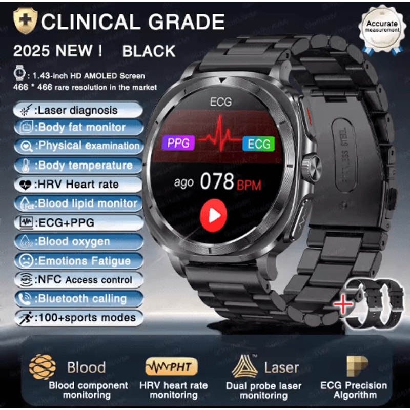 BioTrack AI Health Smartwatch ECG PPG Blood Pressure Full Body Analysis Watch 1