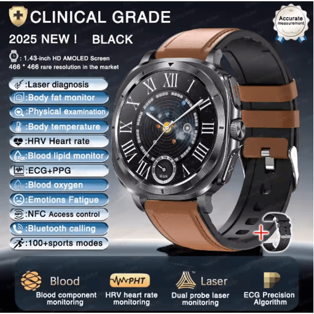 BioTrack AI Health Smartwatch ECG PPG Blood Pressure Full Body Analysis Watch 3