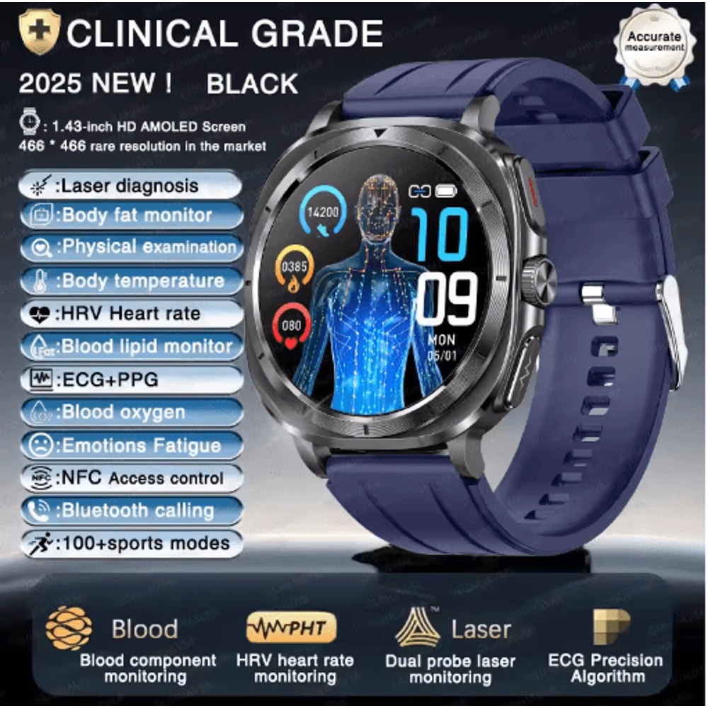 BioTrack AI Health Smartwatch ECG PPG Blood Pressure Full Body Analysis Watch 6