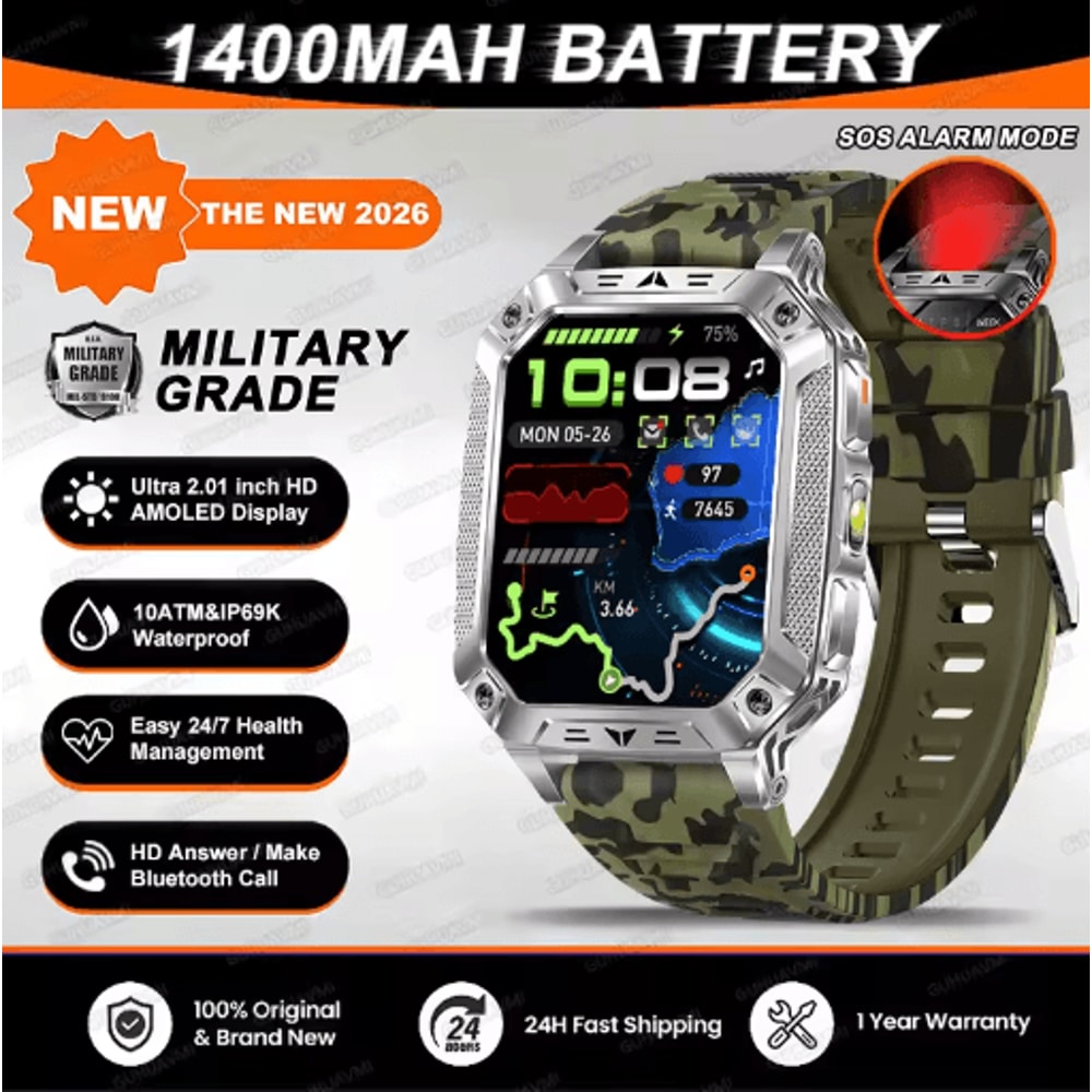 TANK Elite 1400mAh Military GPS Smartwatch 10ATM Rugged AMOLED Outdoor Watch With SOS Flashlight 10