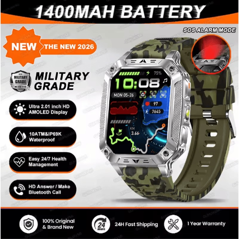 TANK Elite 1400mAh Military GPS Smartwatch 10ATM Rugged AMOLED Outdoor Watch With SOS Flashlight 10