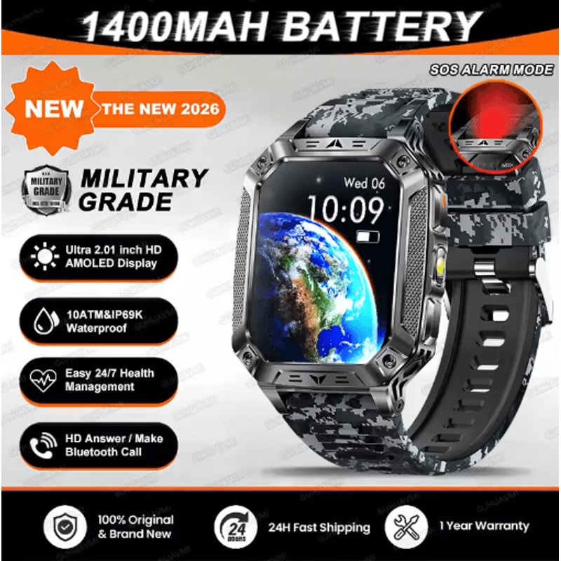 TANK Elite 1400mAh Military GPS Smartwatch 10ATM Rugged AMOLED Outdoor Watch With SOS Flashlight 12