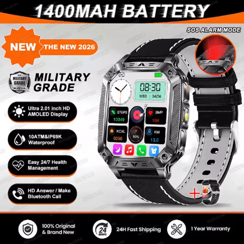TANK Elite 1400mAh Military GPS Smartwatch 10ATM Rugged AMOLED Outdoor Watch With SOS Flashlight 7