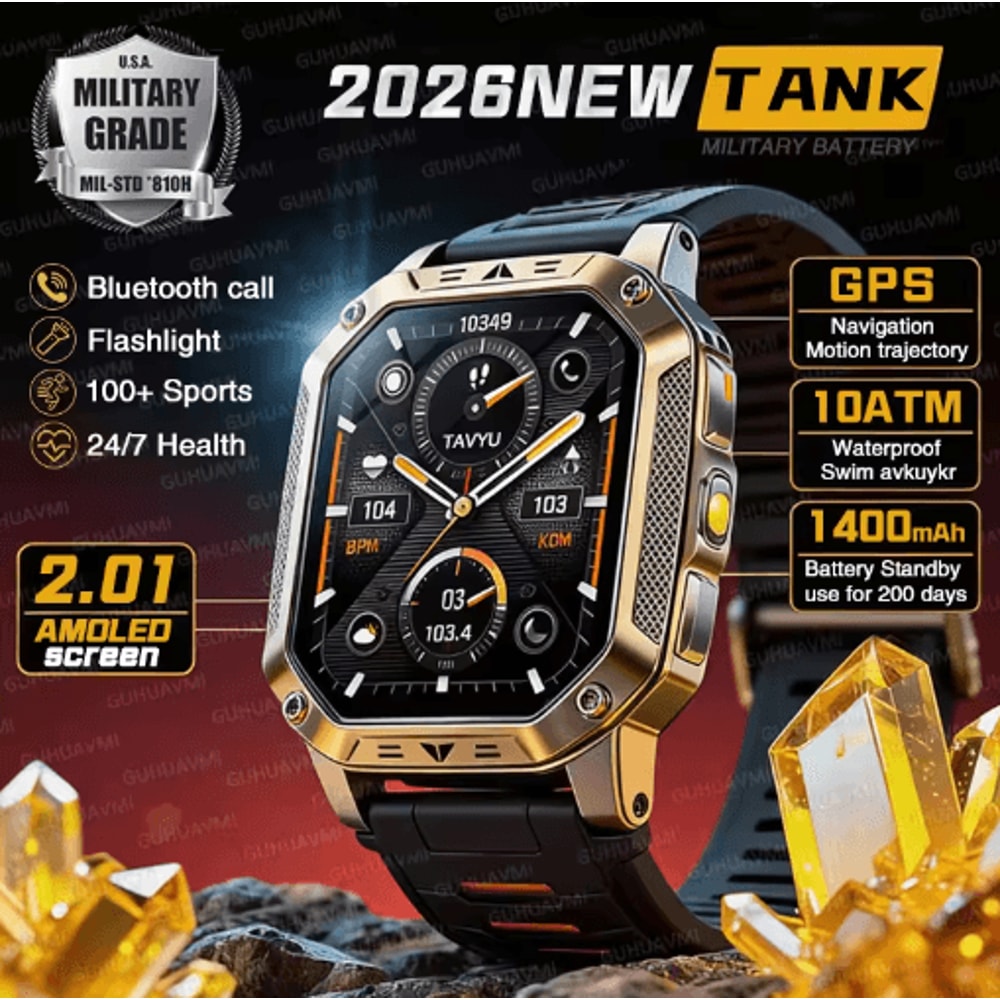 TANK Elite 1400mAh Military GPS Smartwatch 10ATM Rugged AMOLED Outdoor Watch With SOS Flashlight 0