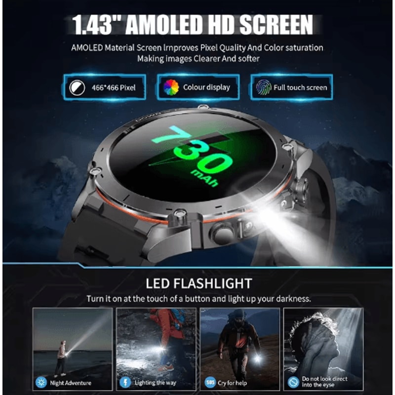 Stratos 4 Rugged GPS Smartwatch AMOLED Outdoor Watch With Compass Altimeter Flashlight 16